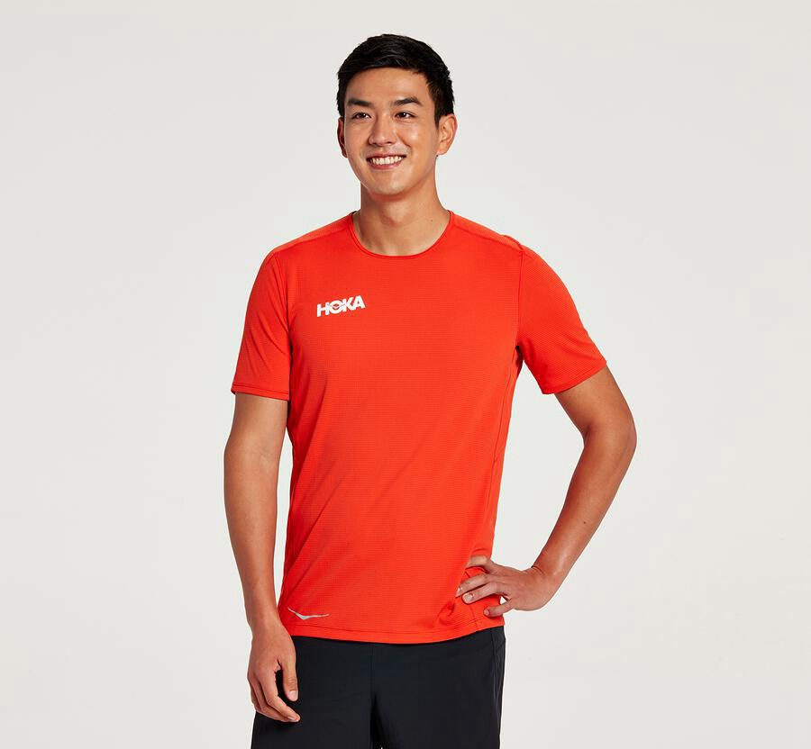 Hoka One One Performance Kort Sleeve Top Herr - Röda - BTZSQ-7148